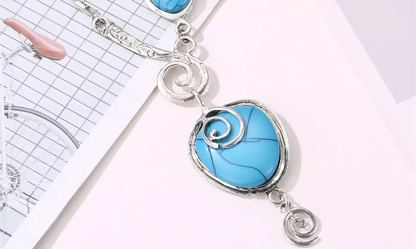 Genuine Turquoise Pendant Necklace for Women Silver Vintage Personalized Jewelry