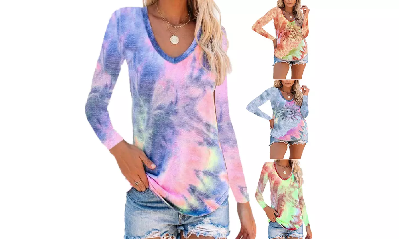 Women's Fashion Clothing Tie-Dye Shirts Clouds Long-Sleeved Sweatshirts - Primary Image