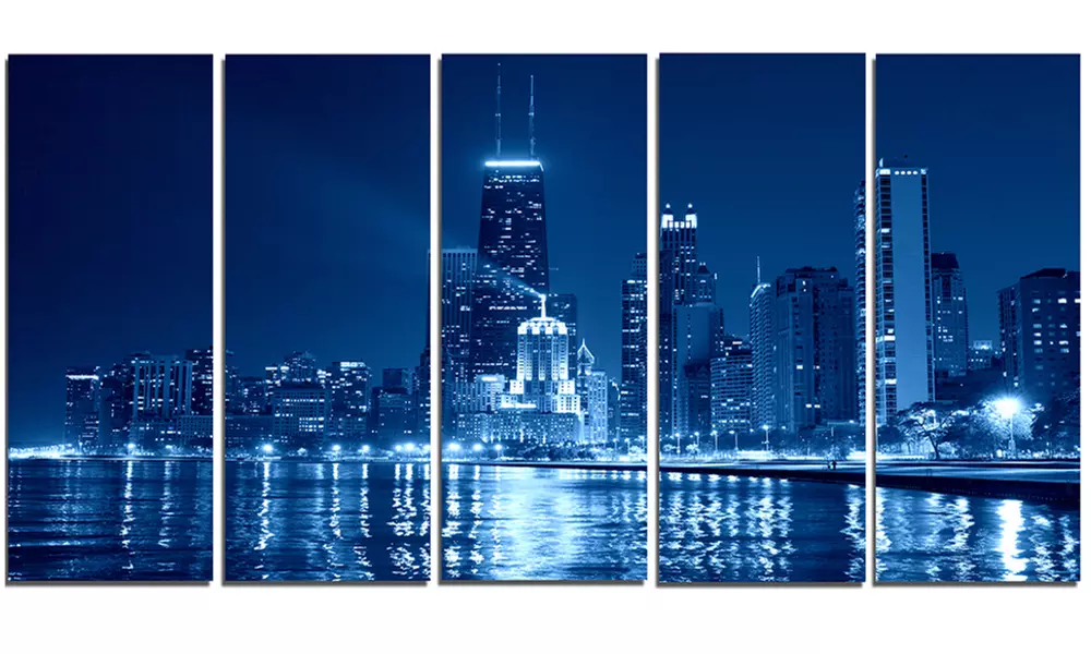 Blue Chicago Skyline Night - Cityscape Photo Metal Wall Art - Primary Image