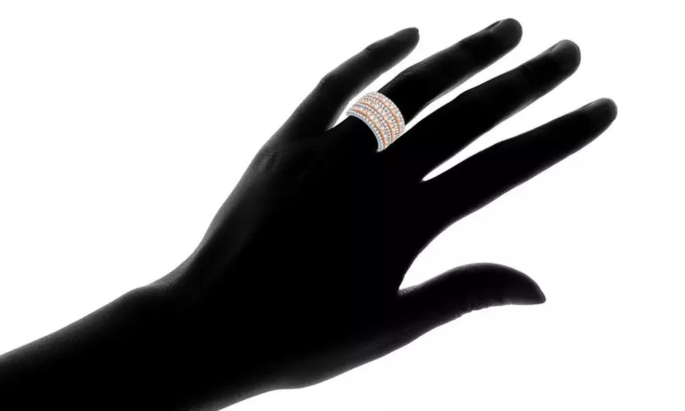 2 CTTW Diamond Multi-Row Ring in Sterling Silver with Rose Plating by DeCarat - Second Medium