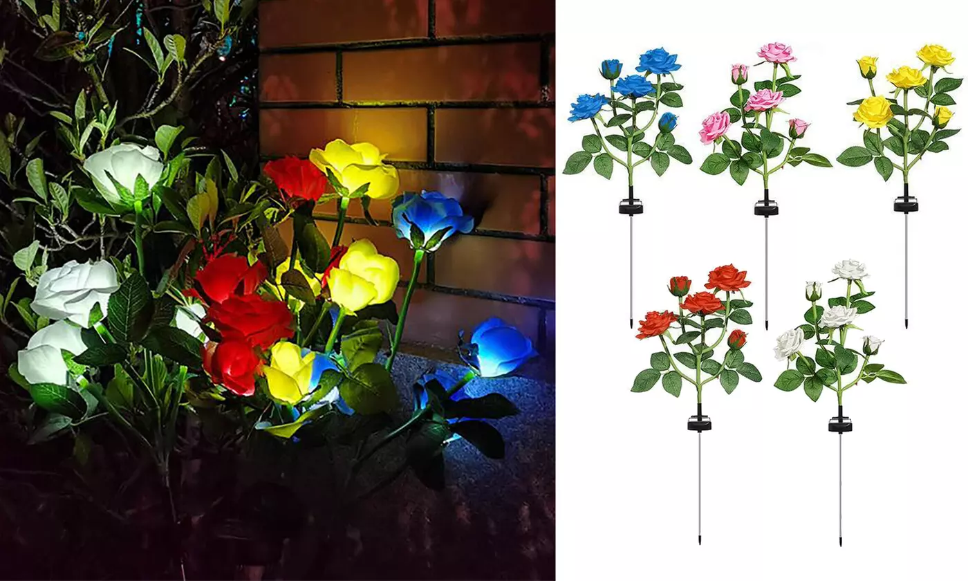 LED Solar 5 Rose Flowers Garden Stake Decor Lights 
