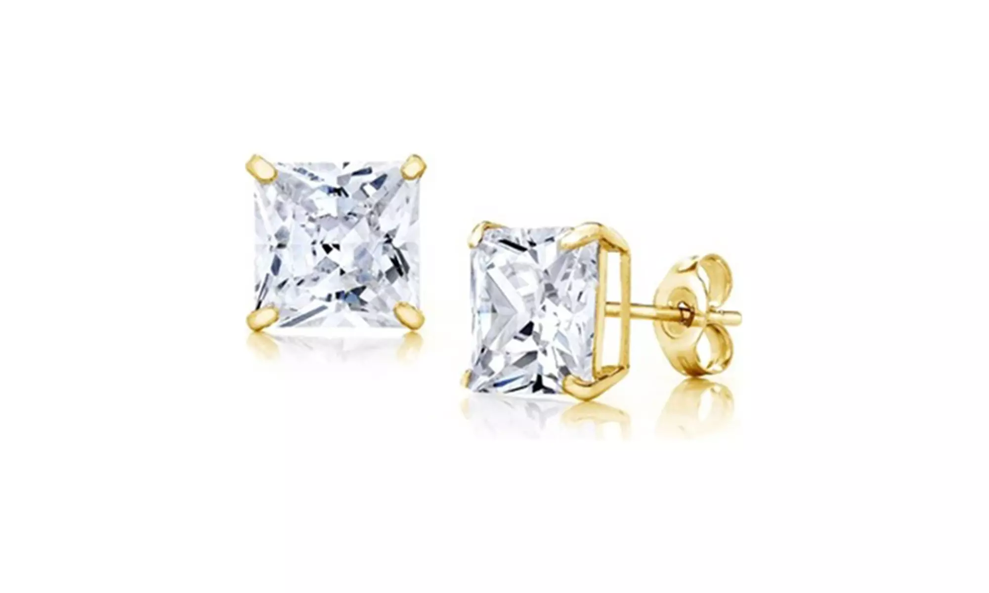 14K Yellow Gold Plated Assher Cut White Sapphire 6 MM Stud Earrings. - Second Medium