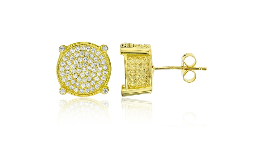 Image 9: Certified Jewelry Men's 14K Gold and Sterling Silver Square Lab Diamond Earrings