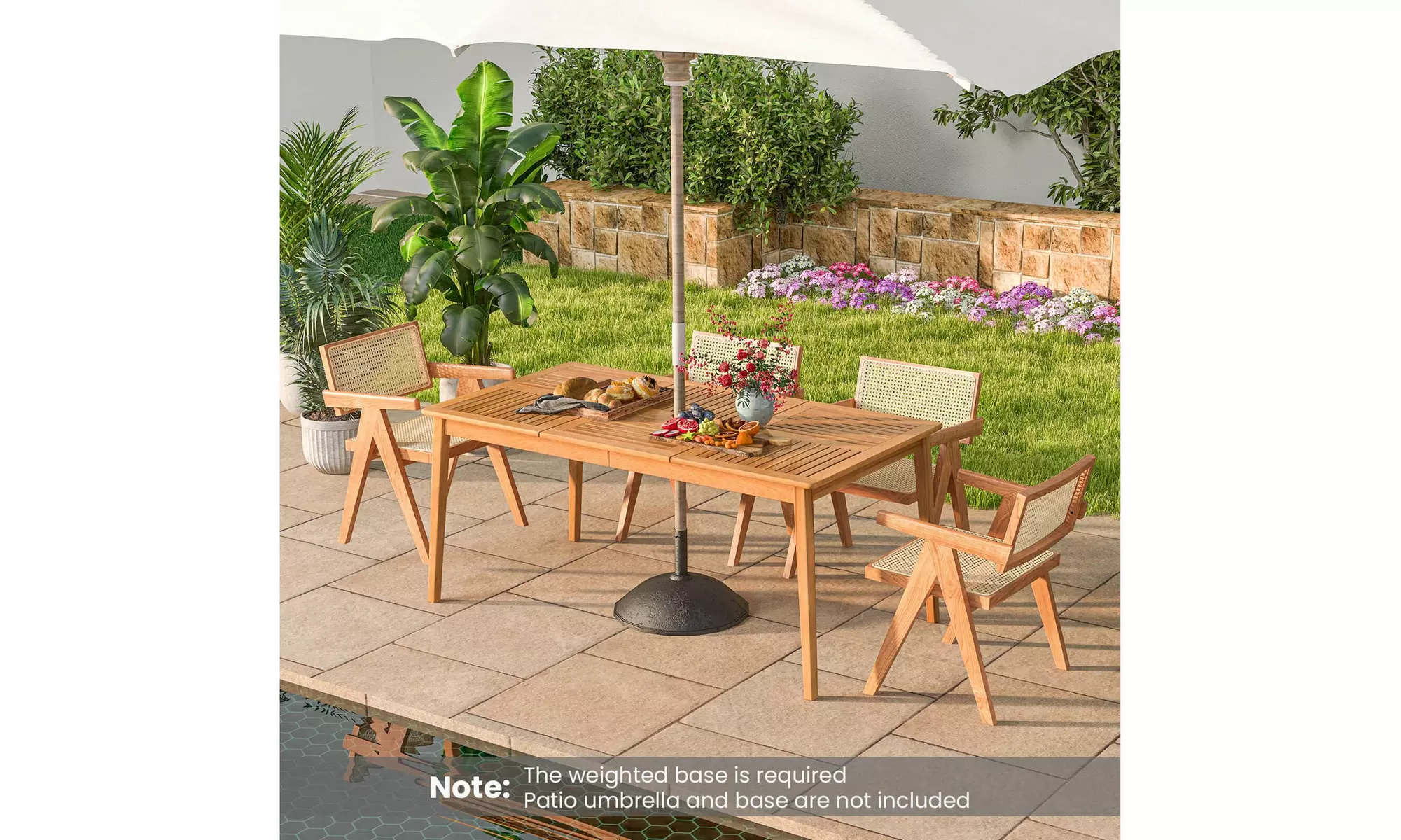 Costway 6/8-Person Outdoor Acacia Wood Dining Table with 1.96" Umbrella Hole