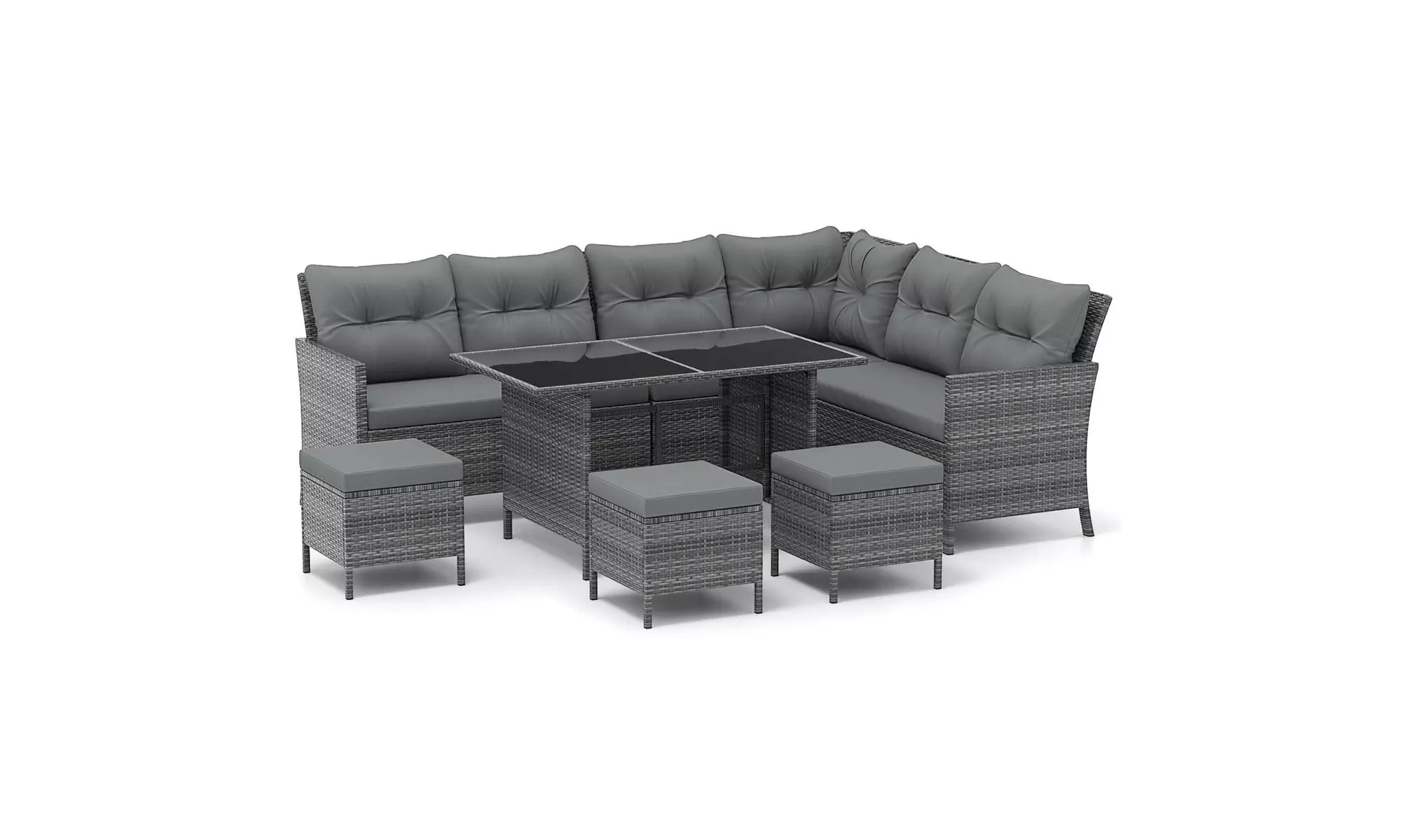 Costway 7-Piece PE Rattan Patio Dining and Sectional Sofa Set