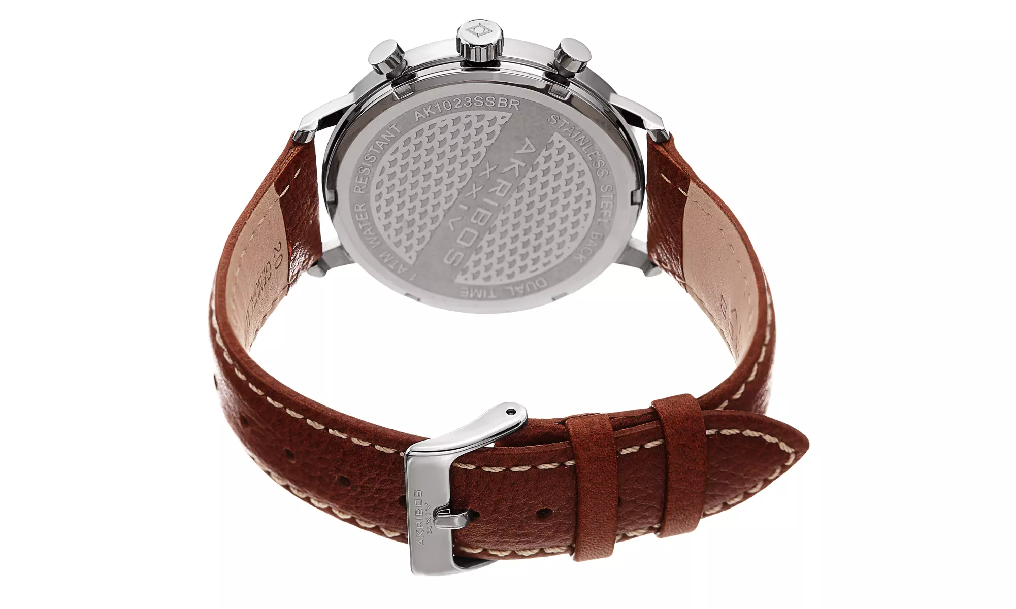 Akribos XXIV Men's Chronograph Date Brown Leather Strap Watch