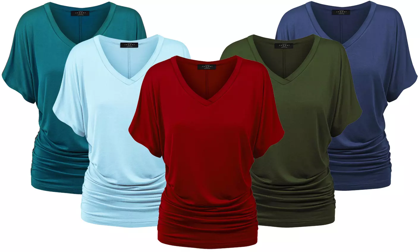 Made by Johnny Womens Solid Short Sleeve V-Neck Dolman Top with Side Shirring