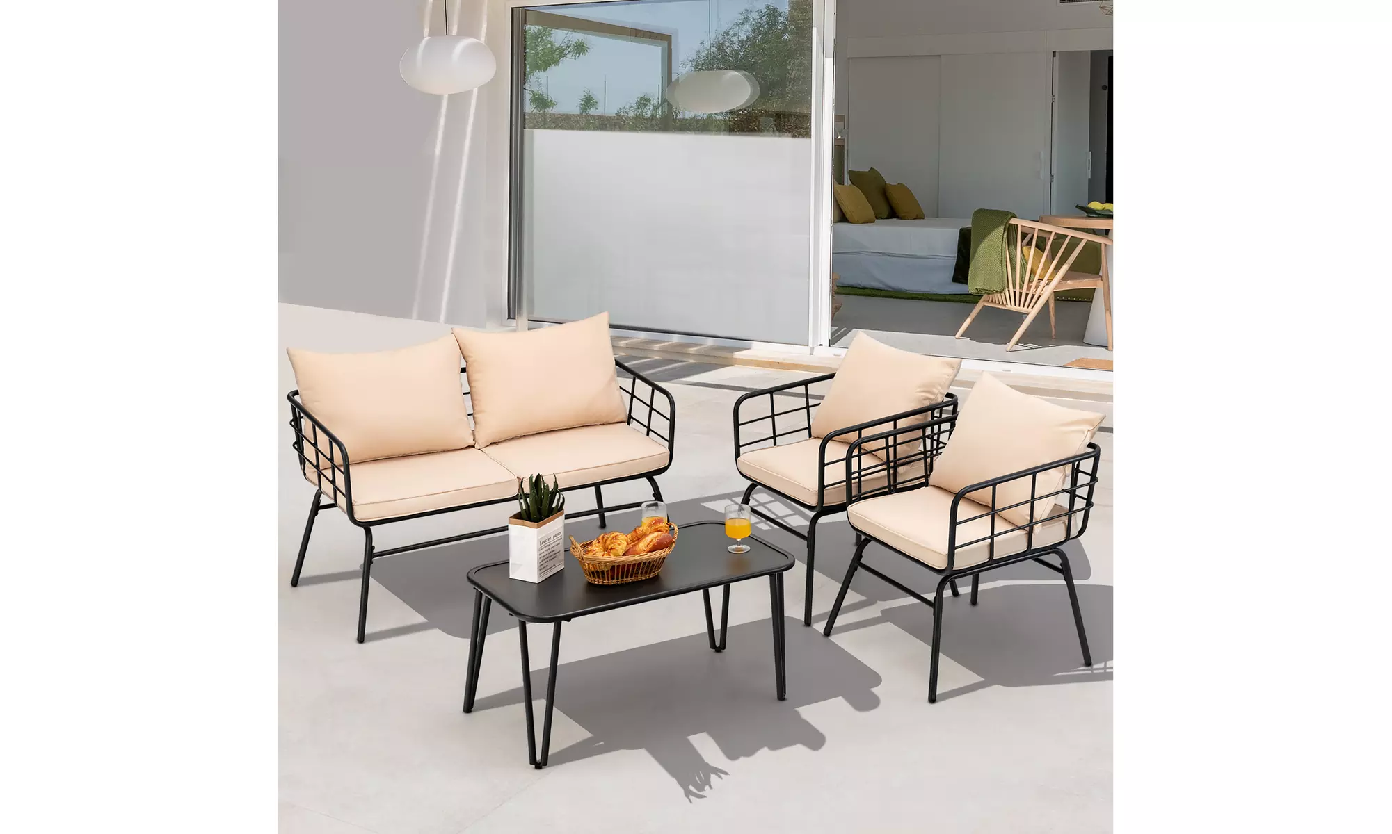 Costway 4PCS Patio Furniture Set Cushioned Sofa Loveseat Armrest Table Garden - Primary Image