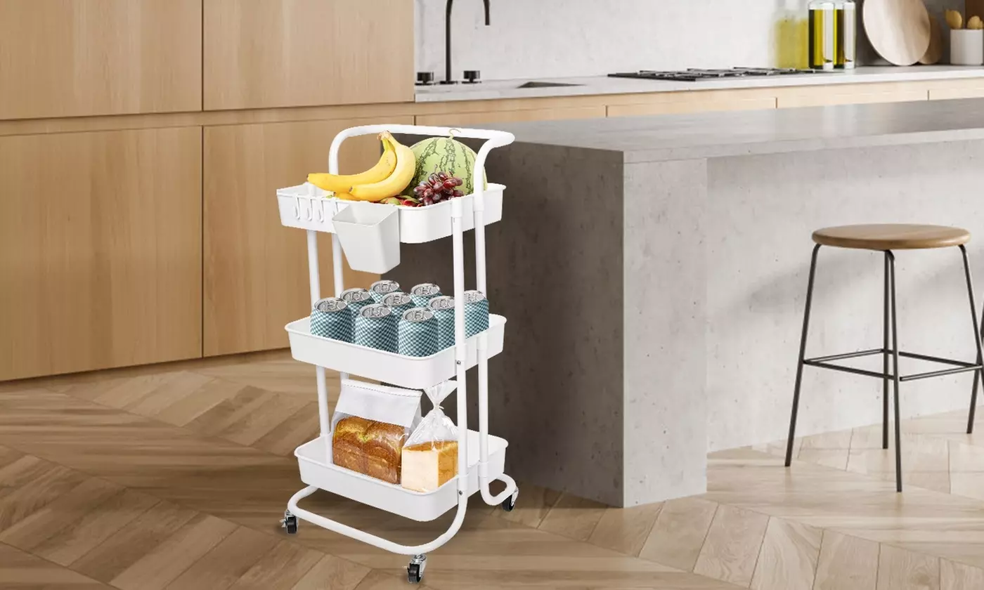 NewHome 3-Tier/4-Tier Rolling Storage Cart Mobile Shelving Unit Utility Cart