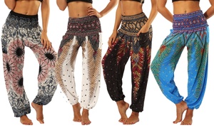 Women's Harem Pants, High Waist Yoga Boho Trousers with Pockets