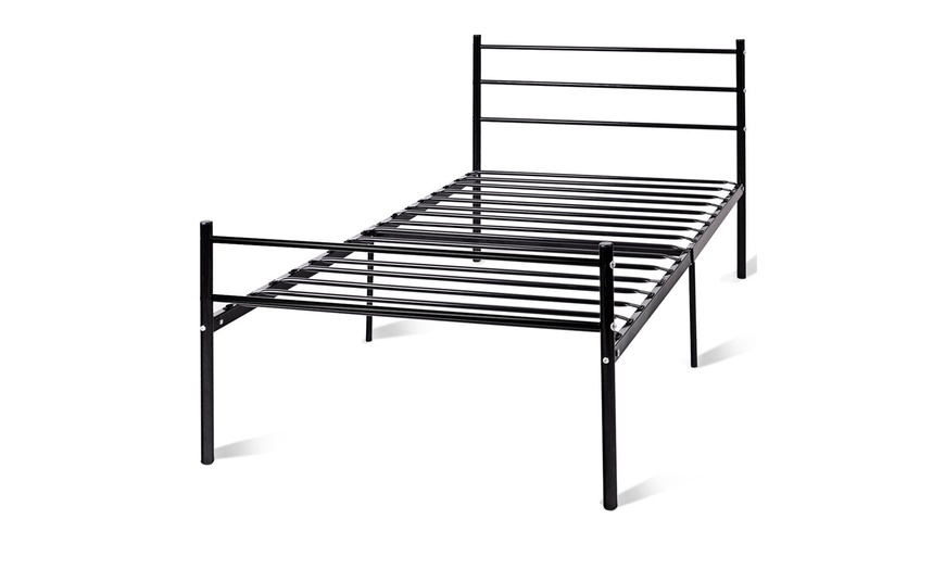 Image 13: Black Twin Size Metal Bed Frame Platform 6 Legs Headboards Furniture