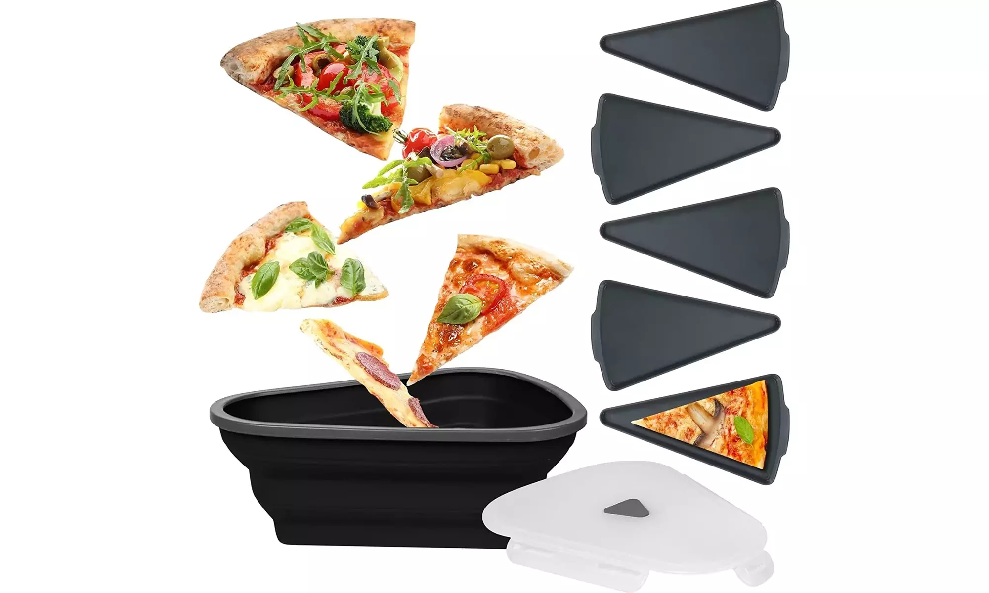 Pizza storage Container Expandable With 5 Microwavable Serving Trays BPA Free  - Primary Image