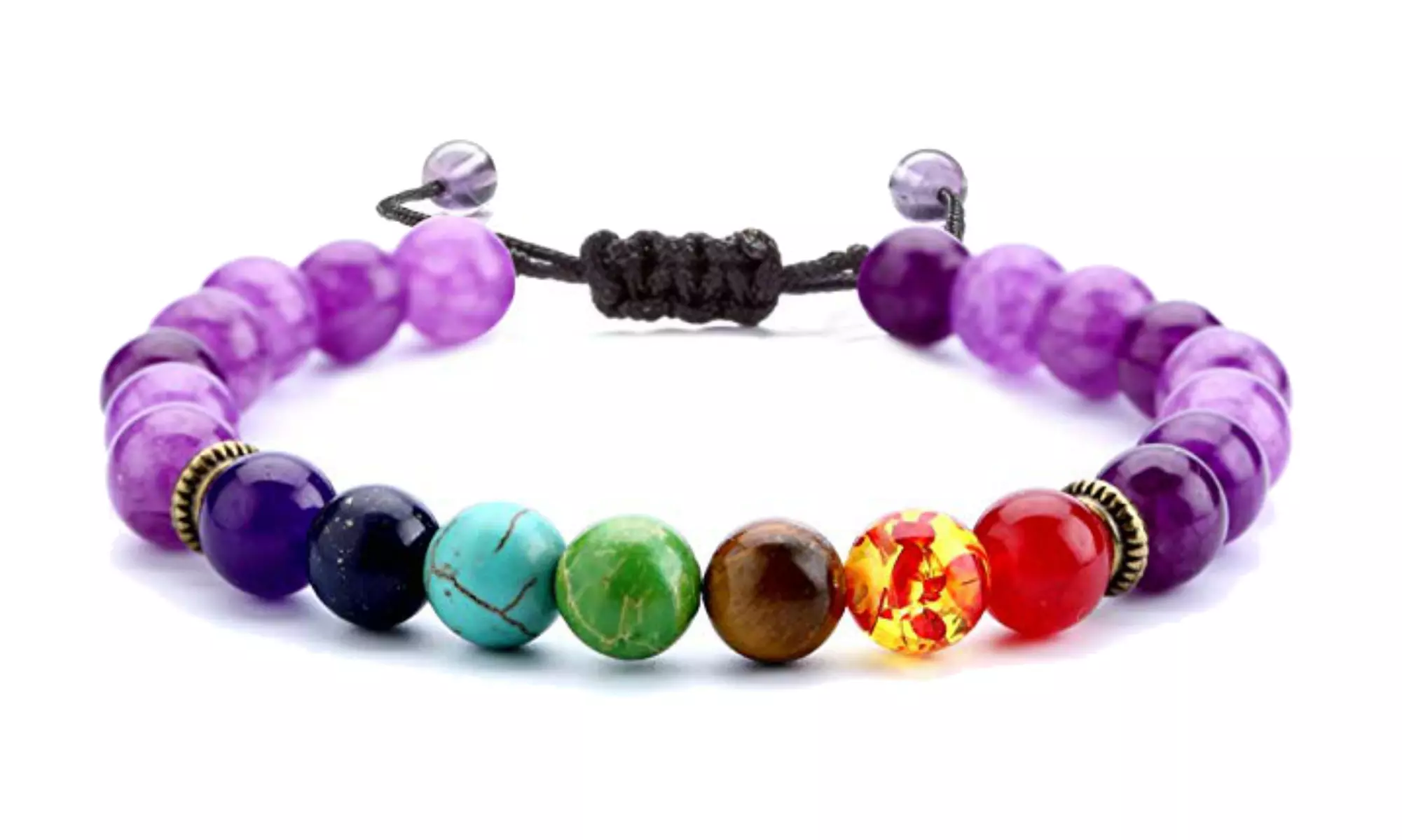 777- Smooth Stone Chakra Bracelet with Braided Adjustable Size Rope  - Second Medium