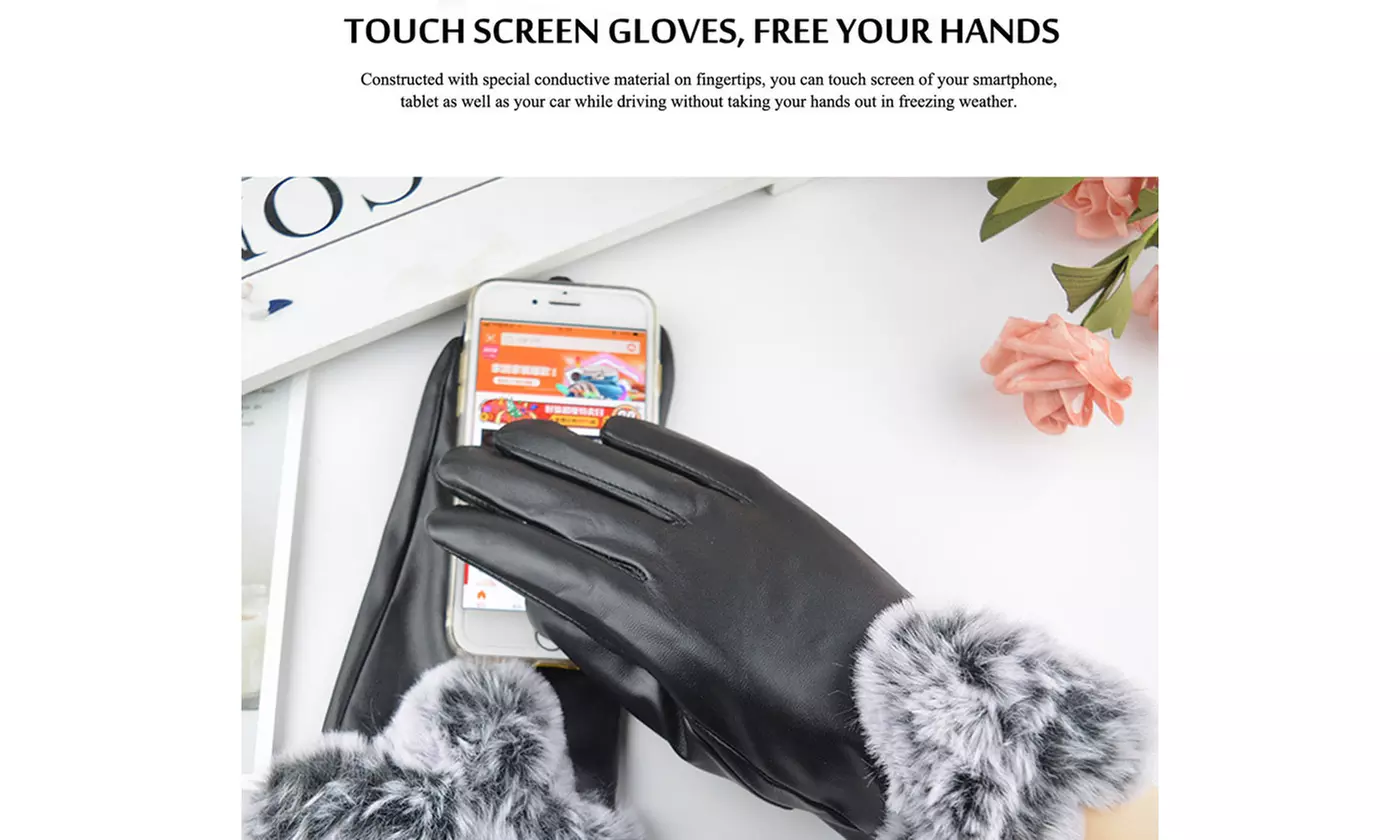 Women's Winter Warm Faux Fur Touchscreen Gloves
