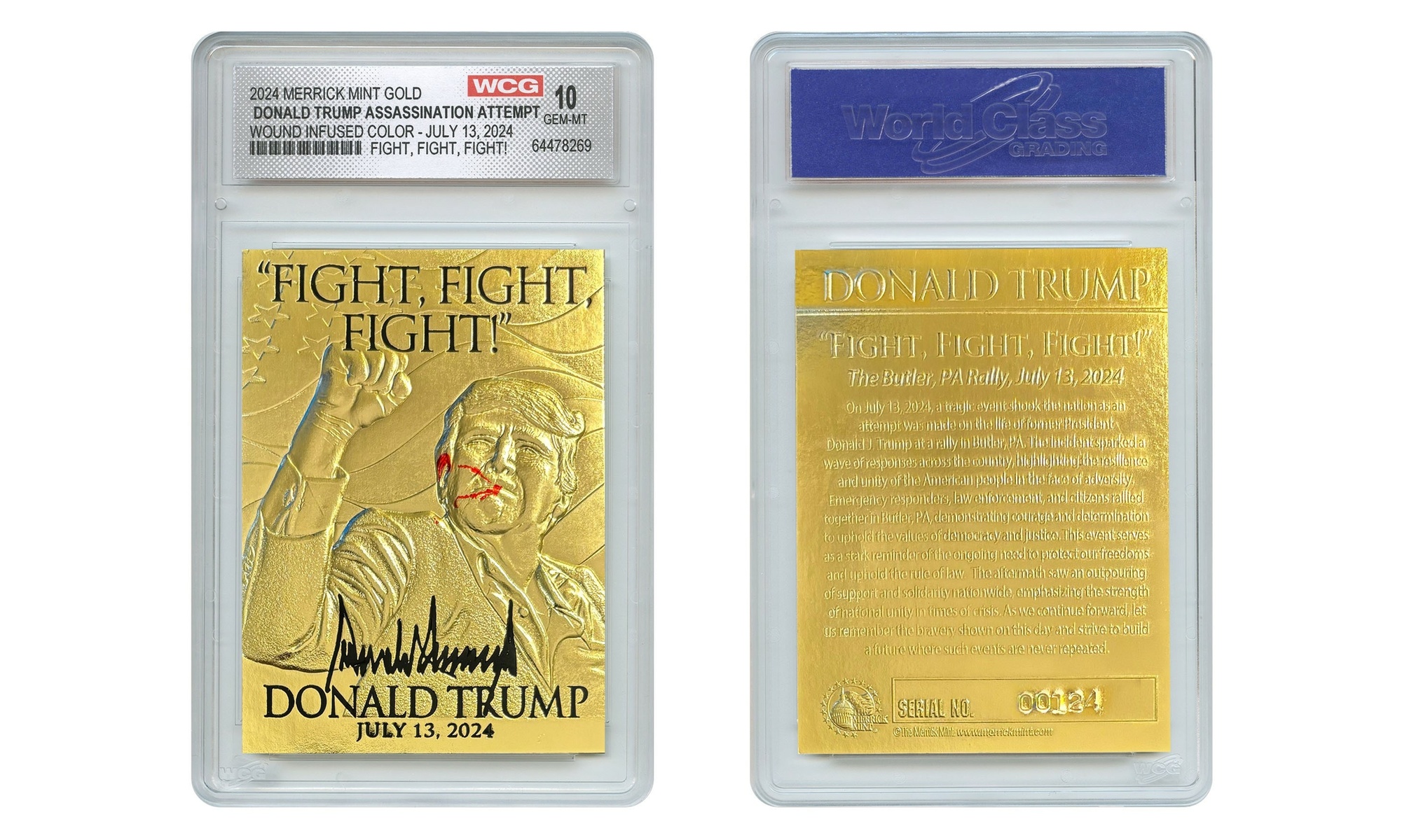 DONALD TRUMP Assassination Fight Wound Infused Color GOLD Card Gem 10