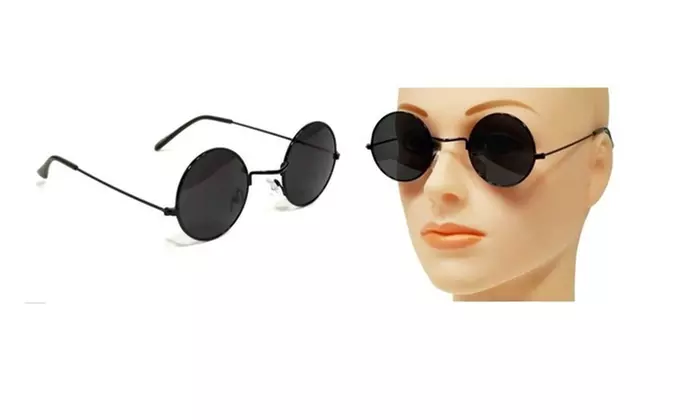 Retro John Lennon Sunglasses Round Shades Black Frame Black Lenses - Primary Image