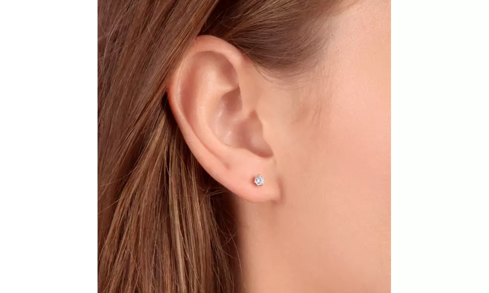 1/4 Ct Round Diamond 14K White Gold Stud Earrings, H-I, I2-I3 - Second Medium