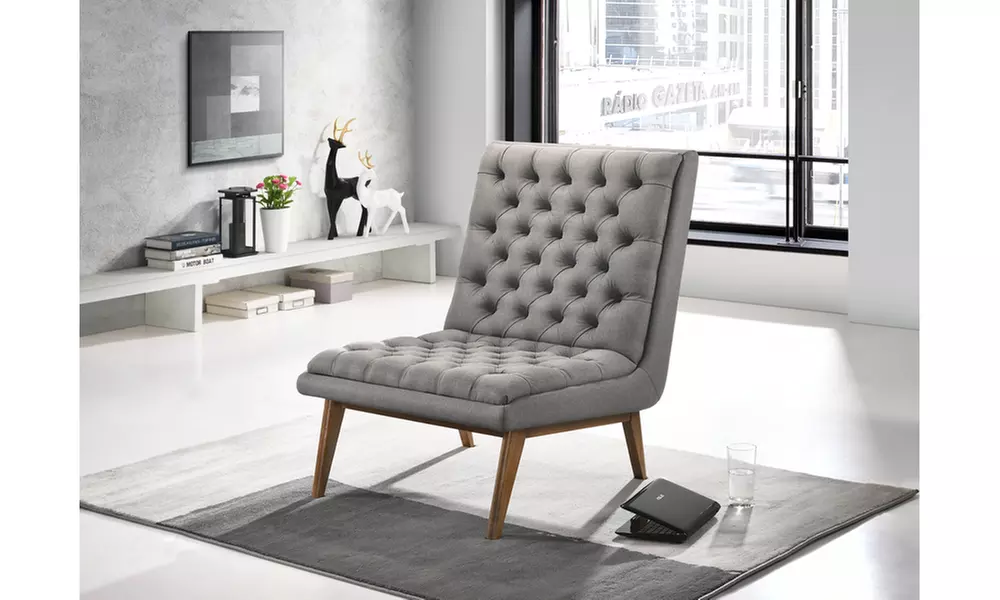 Annetha Upholstered Walnut Wood Chair And Ottoman Set - Primary Image
