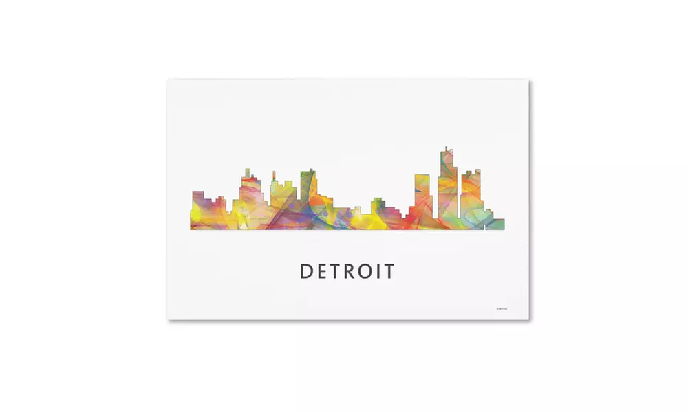 Marlene Watson 'Detroit Michigan Skyline WB-1' Canvas Art - Second Medium