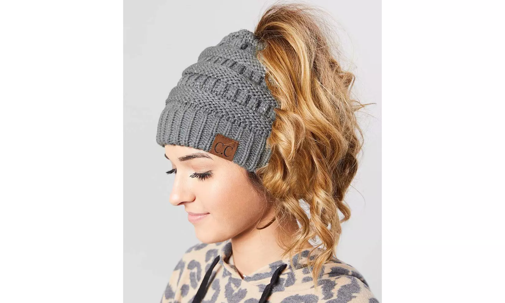CC Beanietail Messy High Bun Ponytail Stretchy Knit Beanie Skull Hat Cap