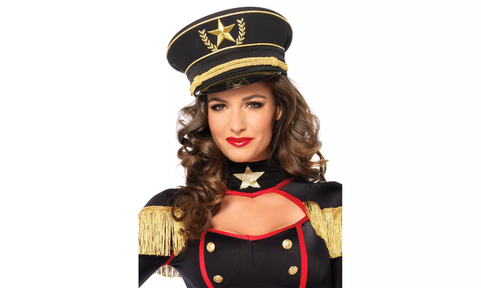 Leg Avenue Women's Black Trim Military Hat Classic Officer Cap Accessory - Primary Image