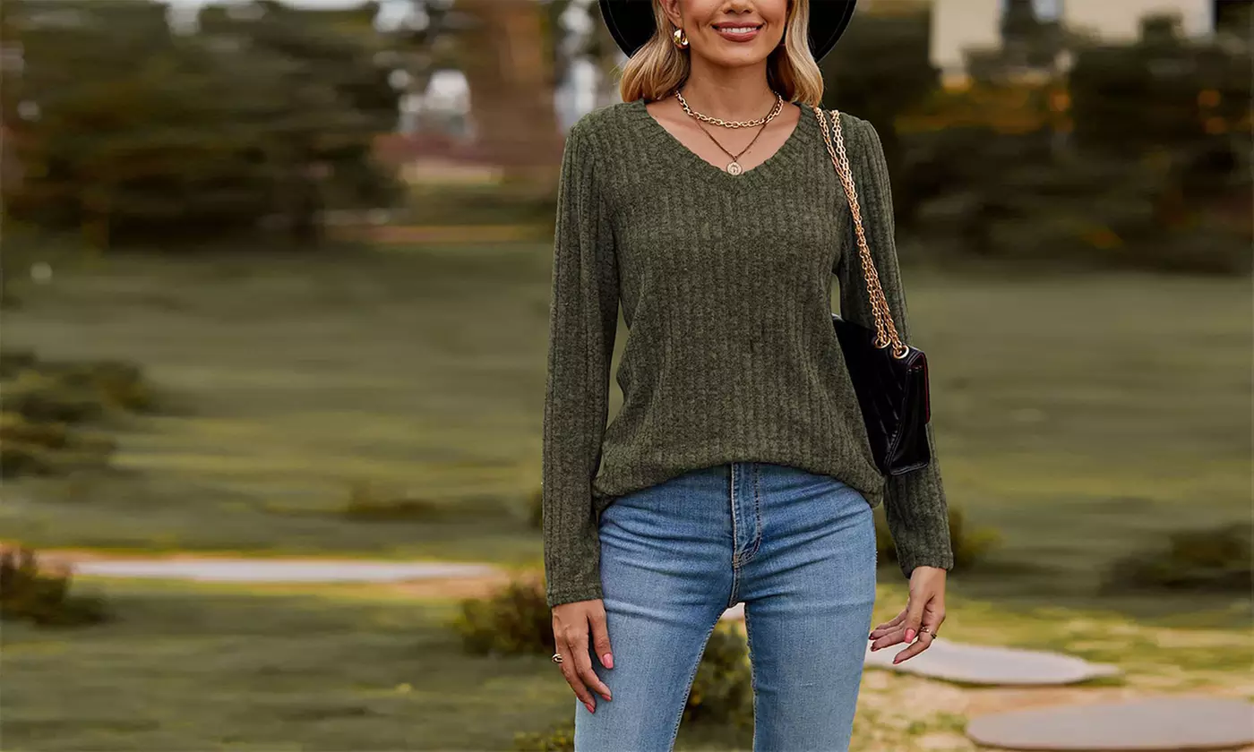 Bohuma Women's Casual Sweaters Solid Long Sleeve Sweater Crew Neck