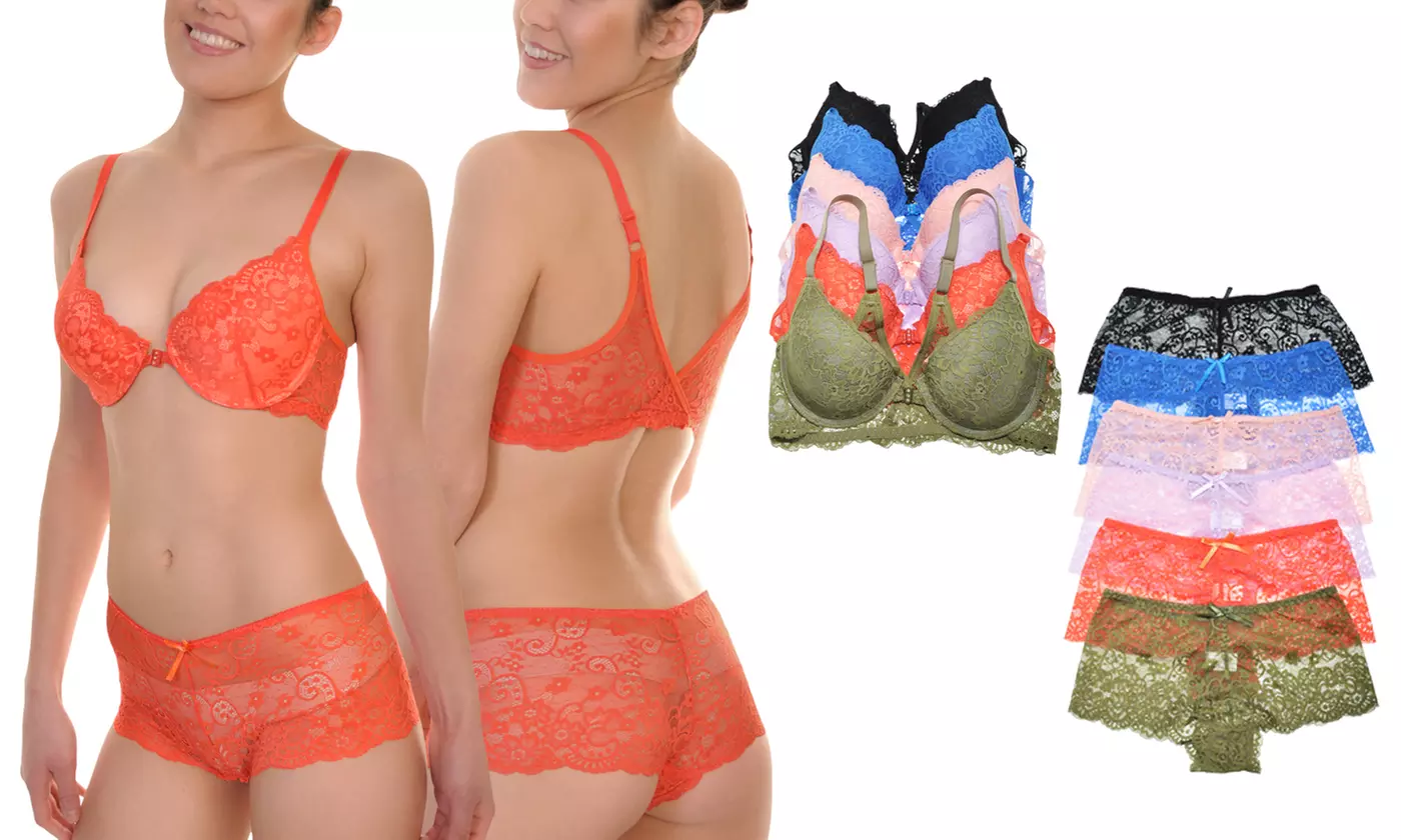 Matching Bras and Panties Set with Floral Lace Design SOLD SEPARATELY (6-Pack) - Primary Image