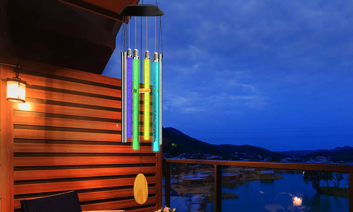 Solar Wind Chimes with Color Changing RGB LED Hanging Lights for Garden Patio - Primary Image