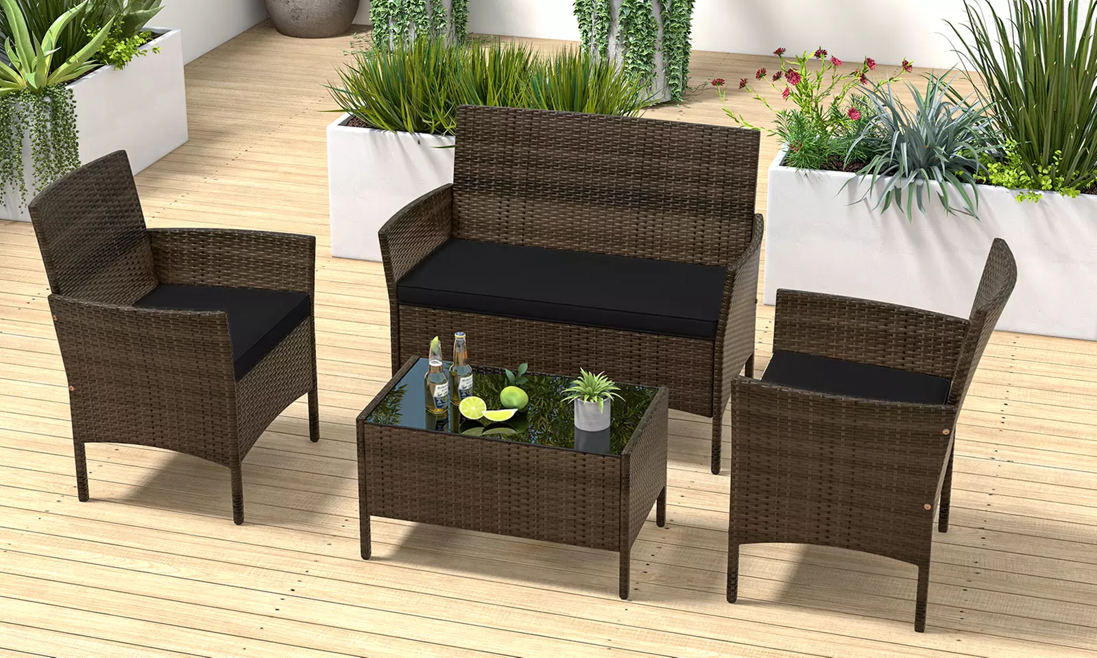 Patio Furniture Set with Washable Cushions and Tempered Glass Coffee Table - Primary Image