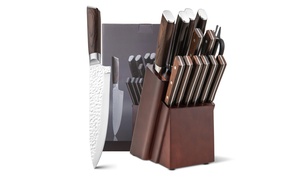 Costway Kitchen Knife Set 15pcs Stainless Steel Knife Block Set Ergonomic Handle