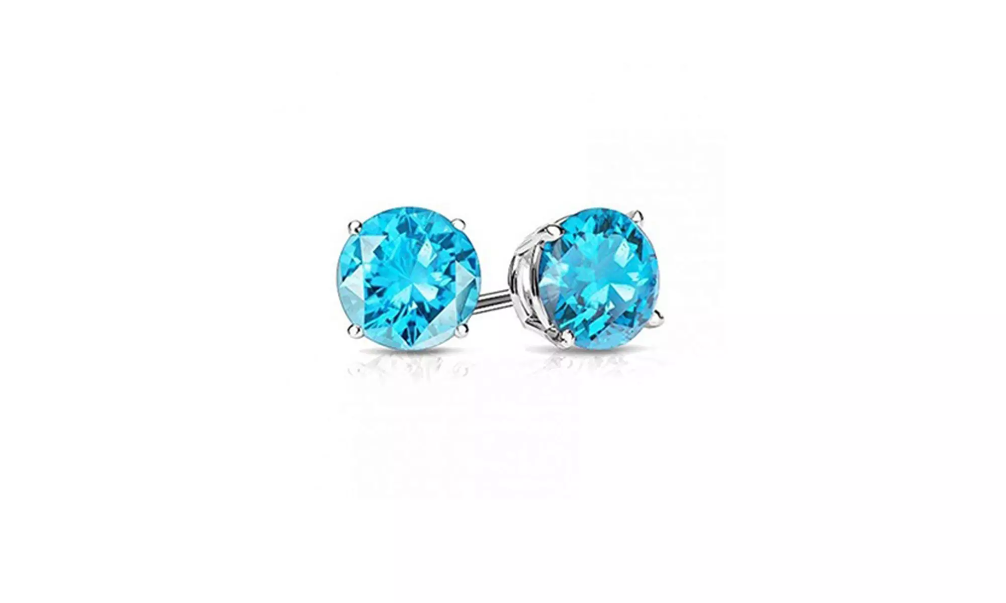 Paris Jewelry 14k White Gold Plated Round 9mm Gemstone Blue Topaz Stud Earrings