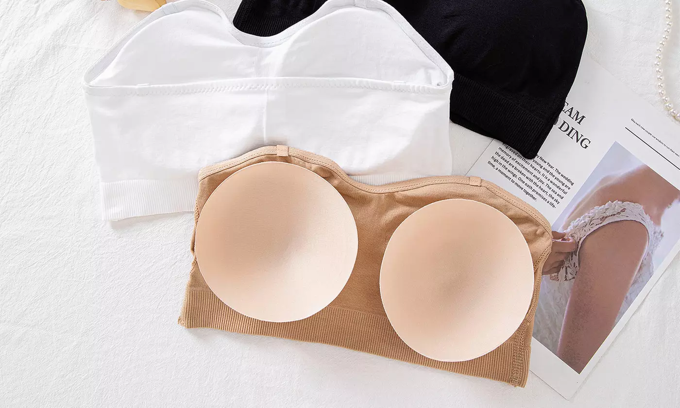 Non-Slip Silicone Padded Bandeau Bra Wireless Tube Top Strapless Bra for Women