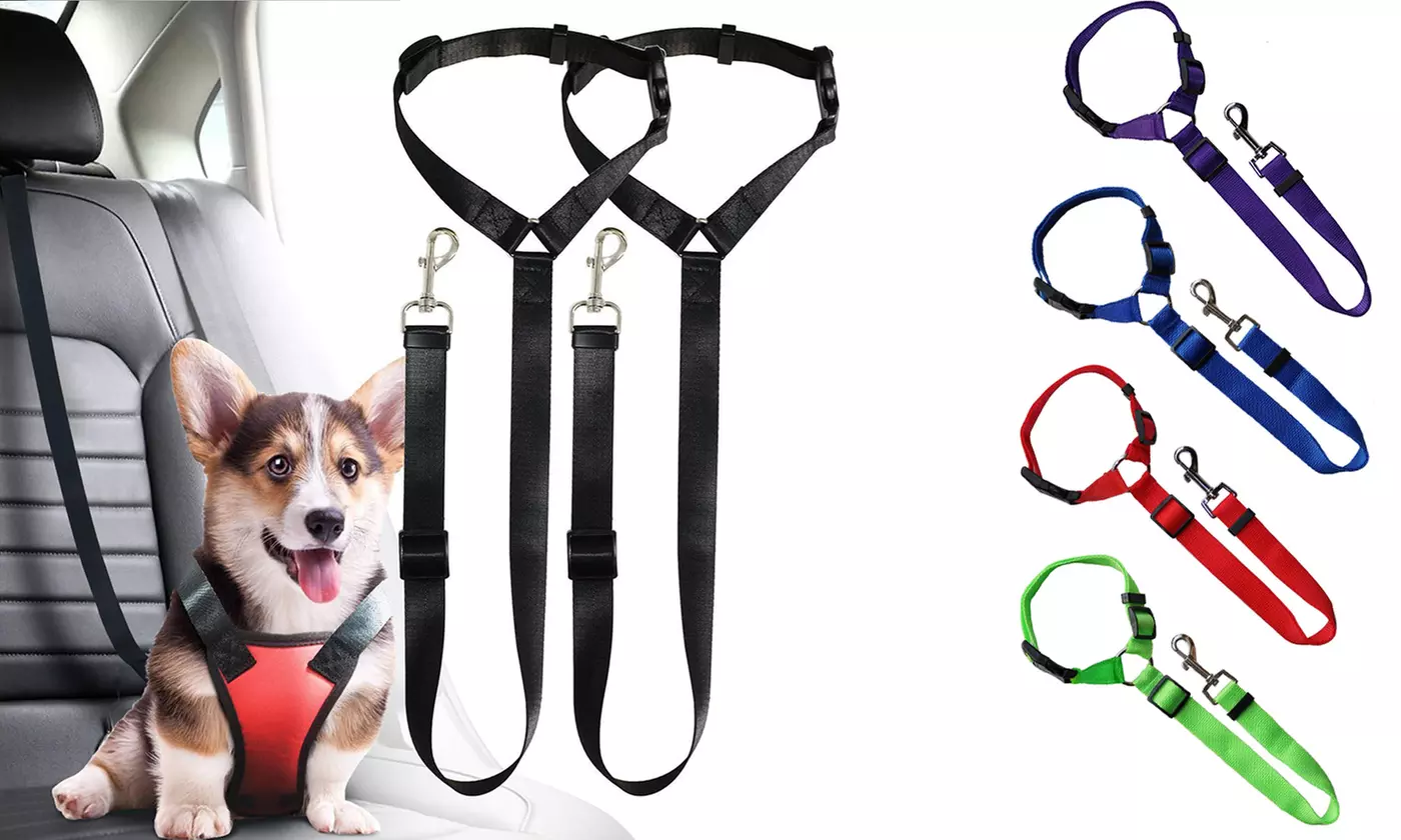2-Pack Adjustable Pet Dog Cat Safety Leads Car Seat Belt Harness Seatbelt