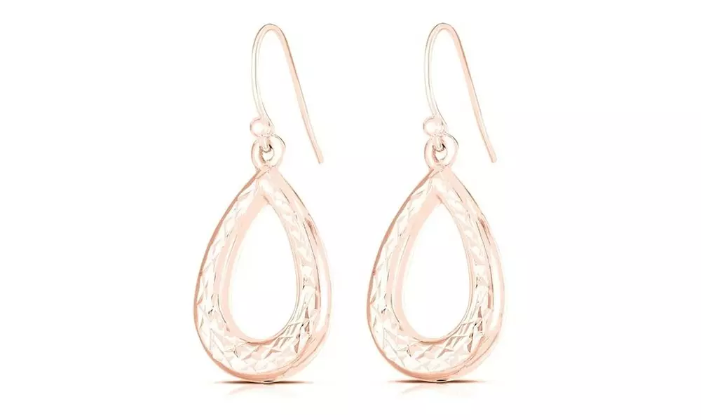 Italian Made 925 Sterling Silver Diamond Cut Teardrop Hook Earrings For Women