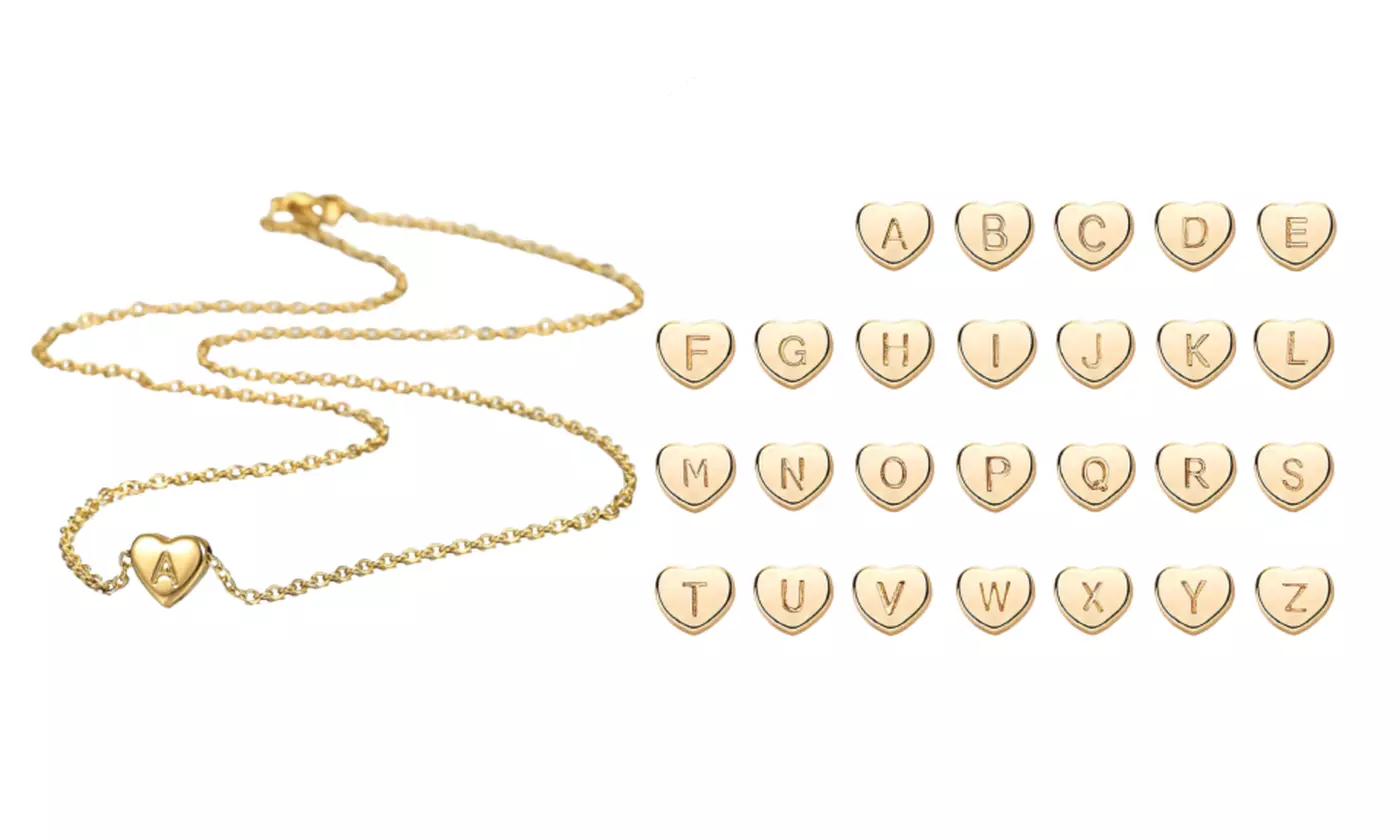 Initial Heart Pendant Necklace Letter Heart Choker Necklace - Primary Image
