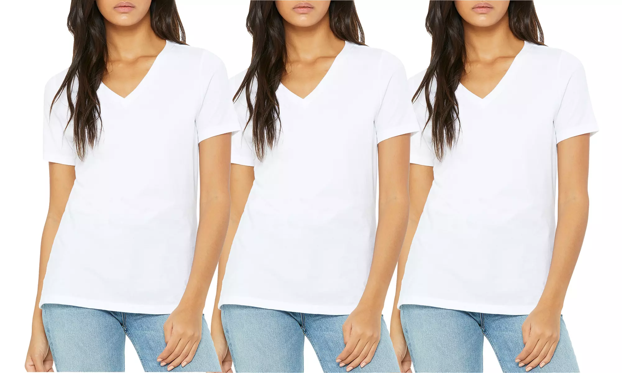 3-Pack Women's Loose Fit Short Sleeve V-Neck Classic Tee