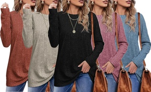 LESIES Women Soft Long Sleeve Shirts Crew Neck Casual Loose Fit Tunic Tops