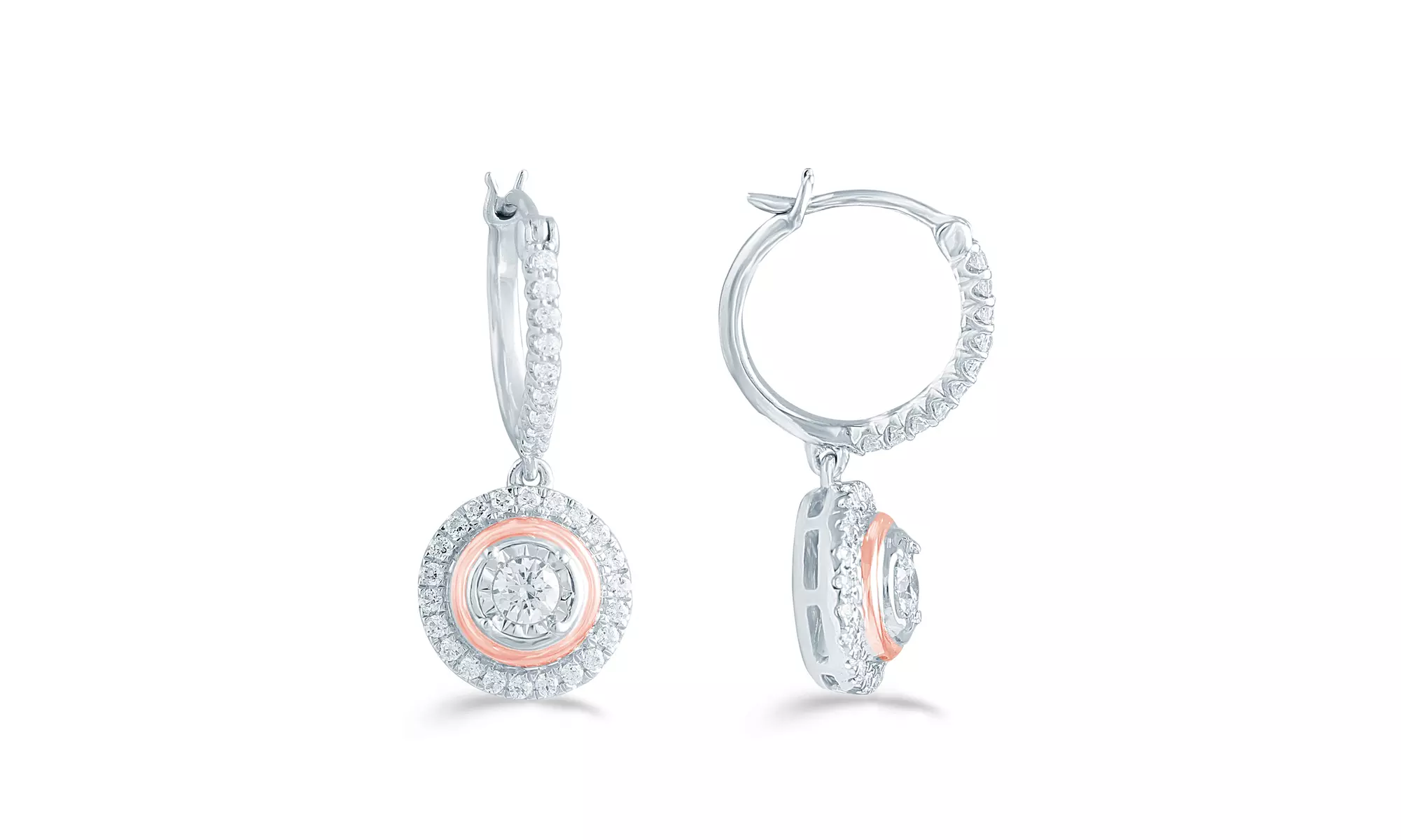 1/2Ct TW Dia Round Halo Earring in Silver & 14k-RG plating by Fifth and Fine