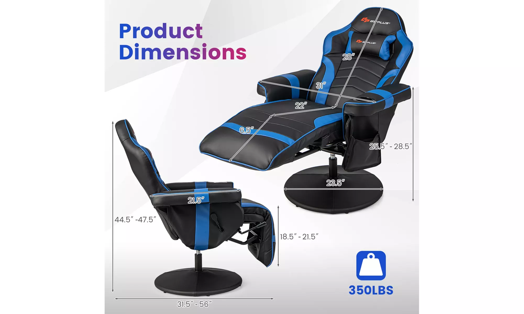 Costway Massage Gaming Chair - Adjustable Racing Swivel Chair with Cup Holder