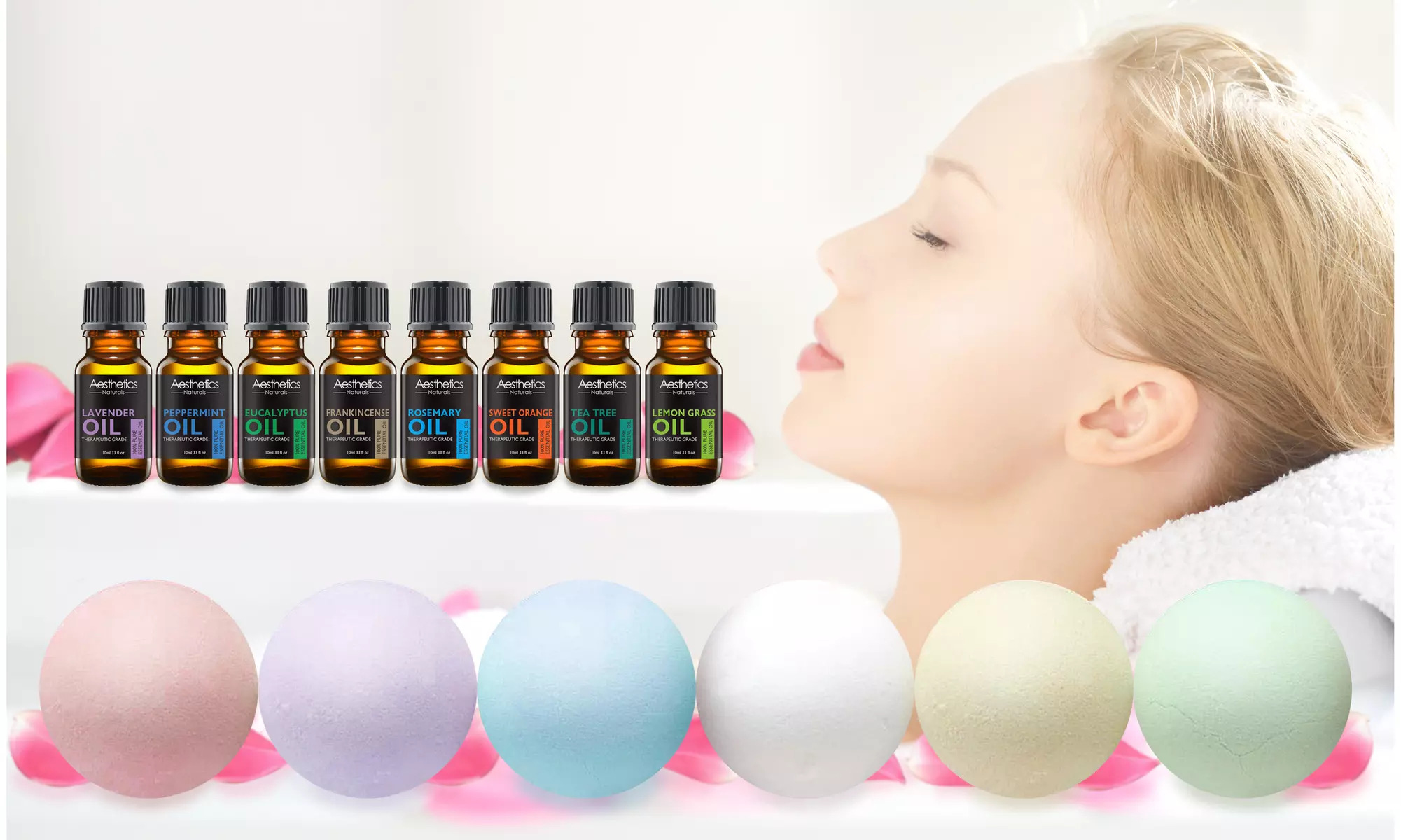 Aesthetics Moisturizing Bath Bomb (6-pk) and Essential Oils Set (8-pk) - Primary Image