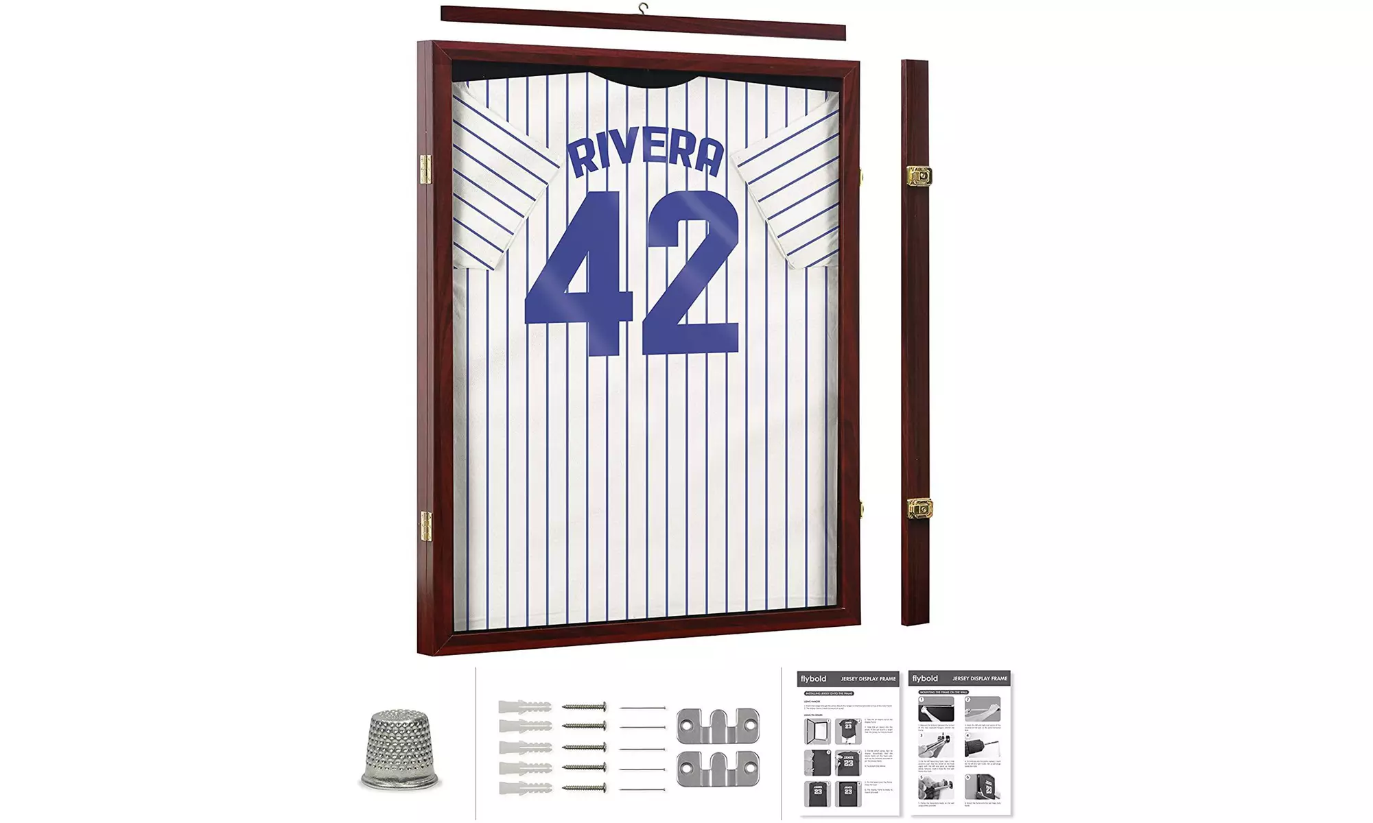 Lockable Jersey Display Frame Case Shadow Box with UV Protection Hanger,Brown - Primary Image
