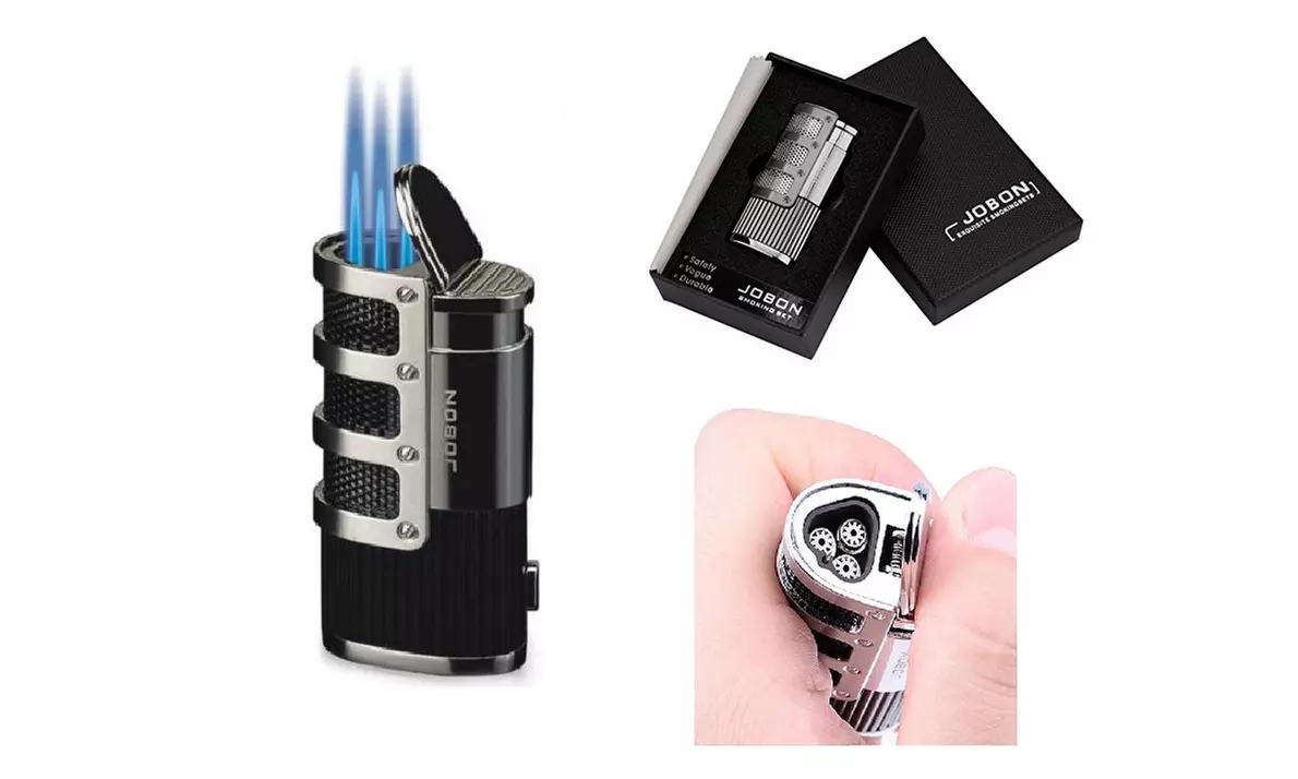 Cigarette Cigar Torch Lighter JOBON Triple Jet Butane Refillable W/ Cigar Punch  - Primary Image