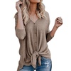 Image 5: Women Knit V-neck Tie Knot Stylish Tops Loose Fitting Bat Wing Plain Tunic
