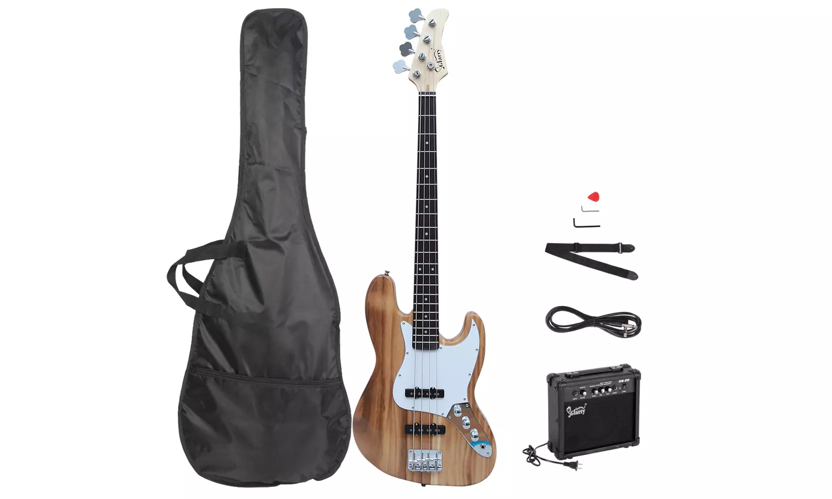 Glarry GJazz Bass with Electirc Bass Amplifier Power Wire Tools Burlywood - Primary Image