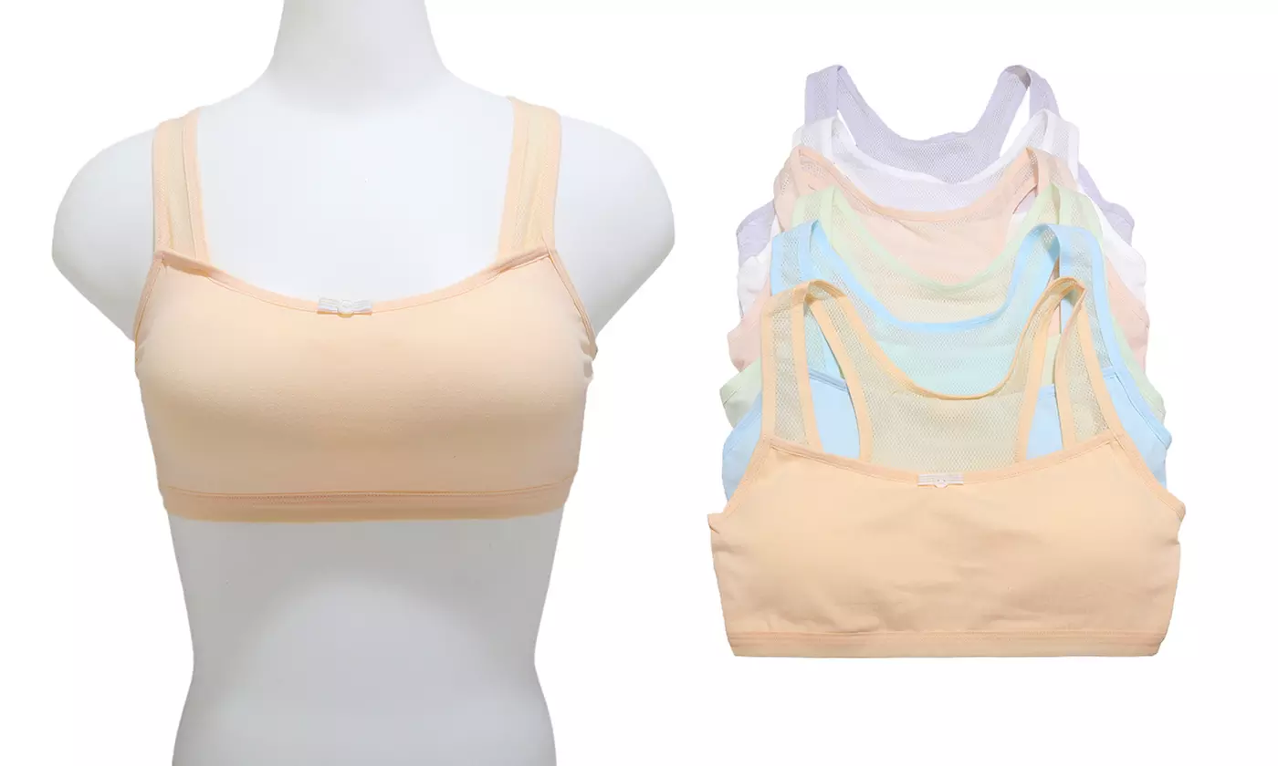 6-Pack Girl's Cotton Training Bra with Breathable Mesh Design - Primary Image