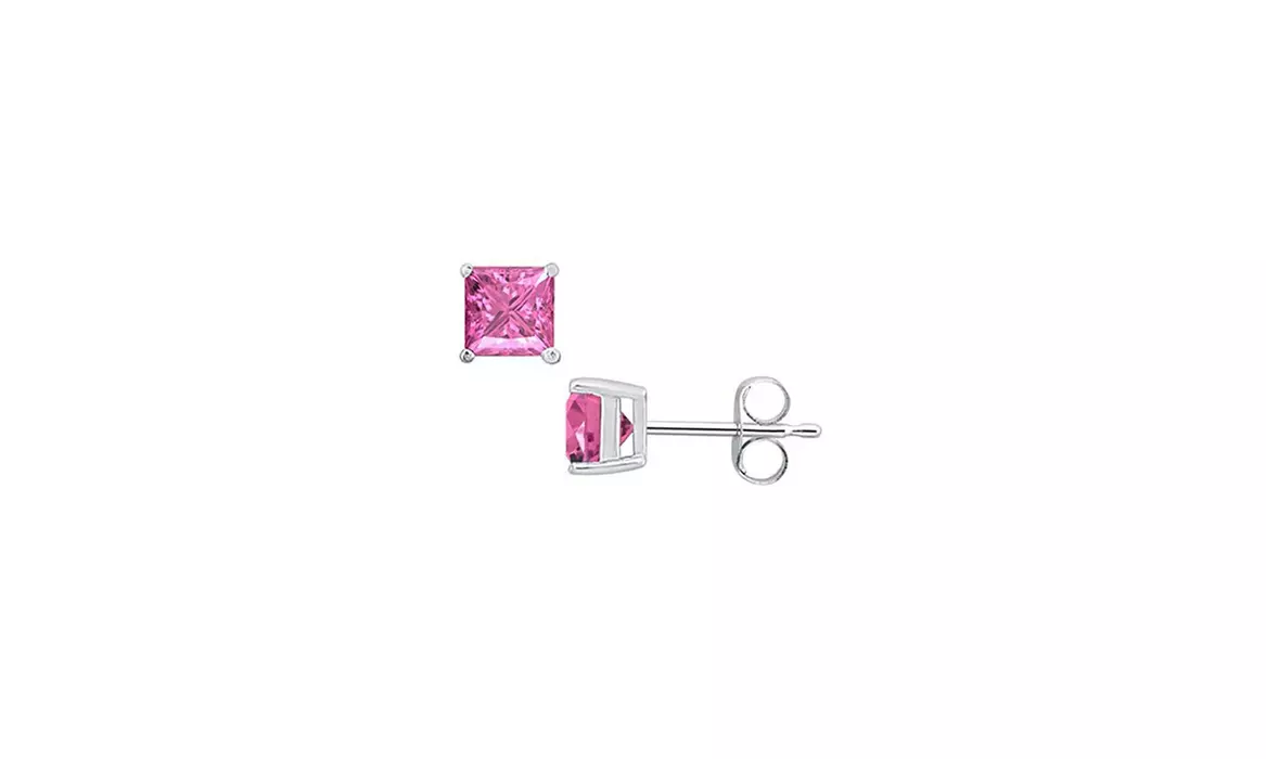 Paris Jewelry 18k White Gold Plated 1 Cttw Princess Tourmaline Stud Earrings