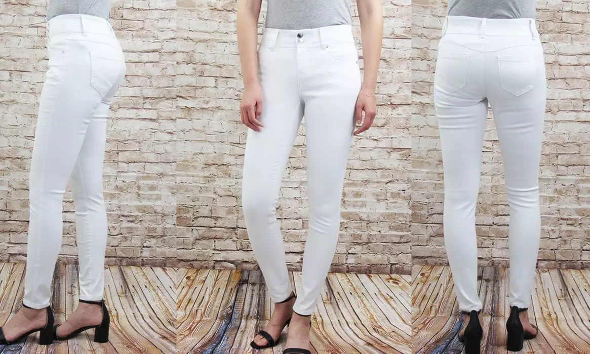 Tummy Tuck Double Button White Skinny Jean - Primary Image