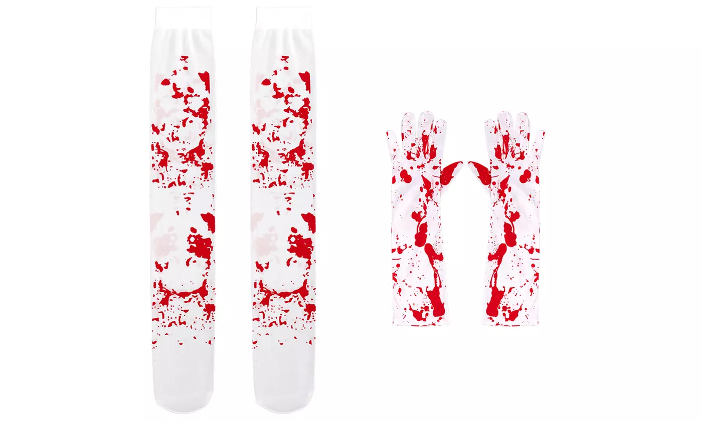 Halloween Party Costume Women Blood Stained Bloody Socks and Gloves Set