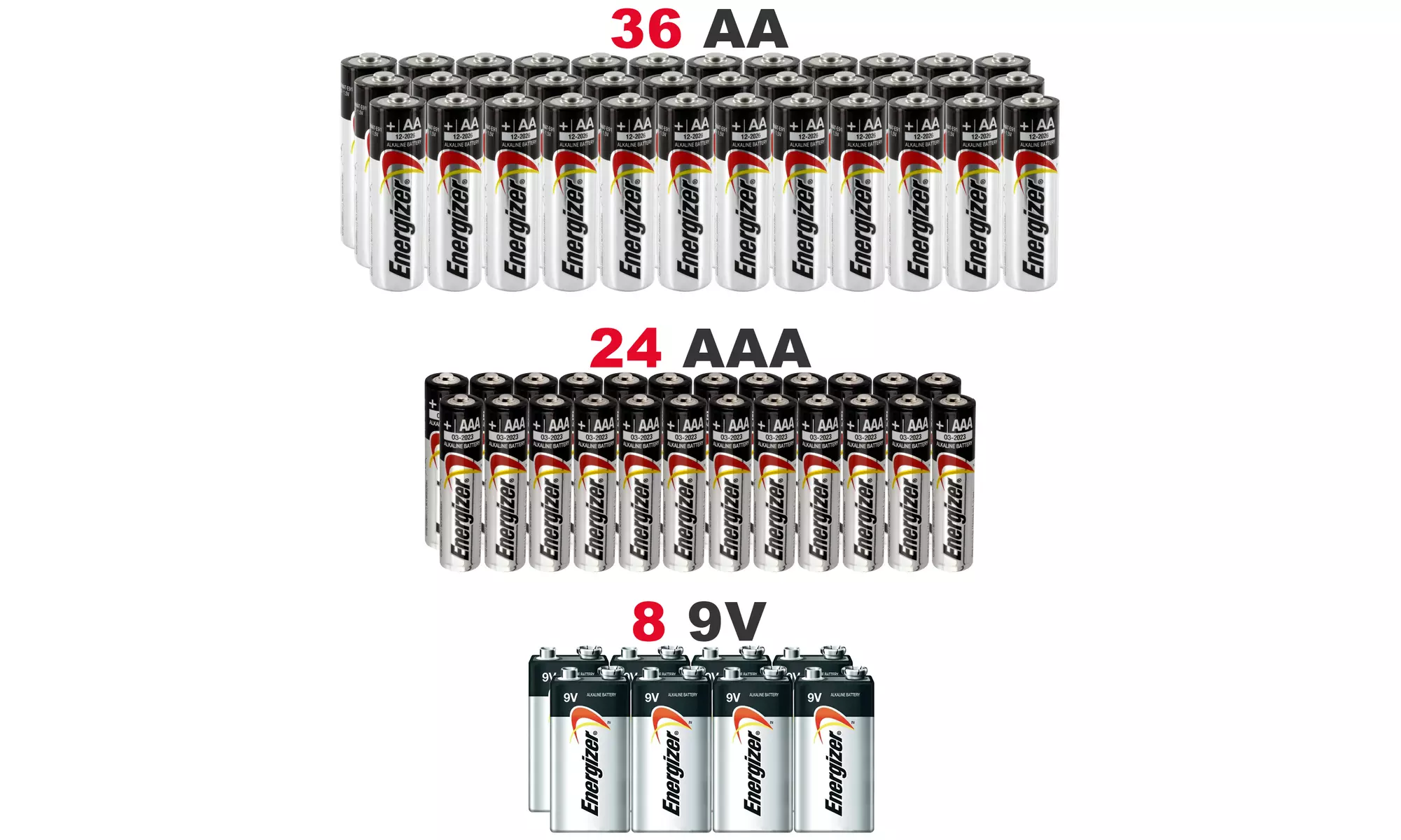 Energizer Battery Bundle AA, AAA and 9V (68-Pack)