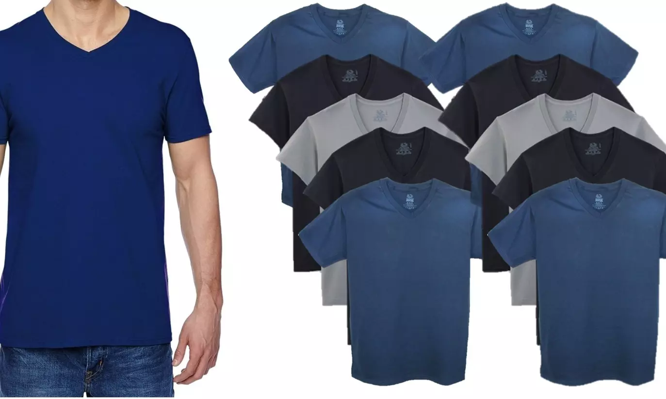 12PK Fruit of the Loom Men's  Assorted V-Neck T-Shirts Mystery Deal SIZE (S-3XL) - Primary Image